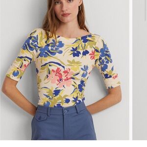 Polo Ralph Lauren Blue and Yellow Floral Short Sleeve Top